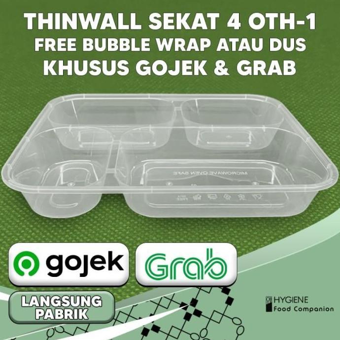 Thinwall Bento Sekat 4 Dome - Food Container Bento Thinwall Premium