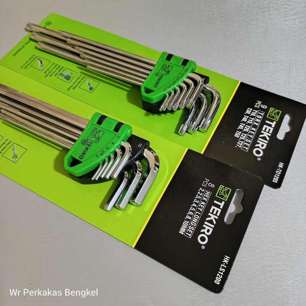TEKIRO 2 Set Kunci L Bintang Tekiro Set 9 Pcs + Kunci L Panjang Tekiro Extra Long Hex key Set 8 Pcs 