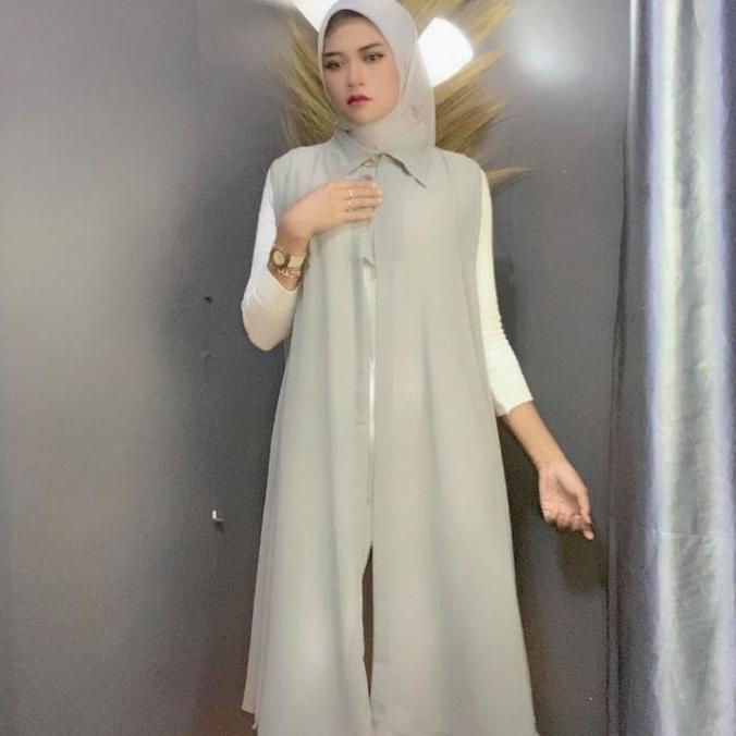 Long Outer Cardigan Polos Wanita Ceruty Babydoll Tanpa Lengan / Cardigan Fashion Muslim By Azka Coll