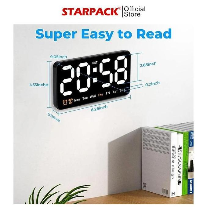6638 Jam Dinding / Meja Digital LED Tampilan Jam / Hari / Bisa Baterai & USB
