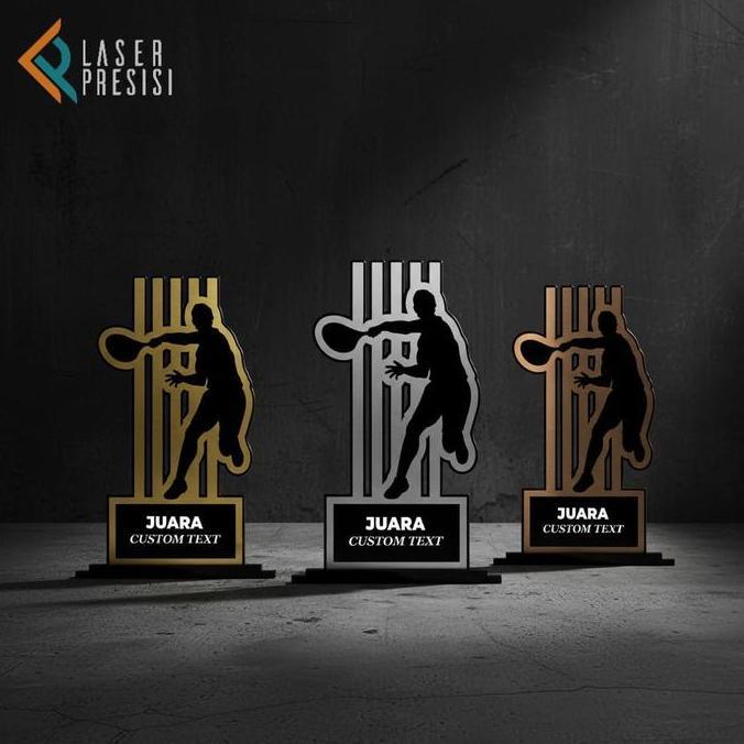 Piala Trophy Olahraga Akrilik Custom Siluet Premium dan Eksklusif - Gold Silver Bronze - Badminton F