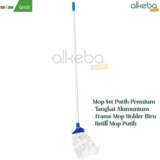 Mop Pel Set Komplit kain putih premium / tongkat + frame + kain mop - Pel Dorong 1 set