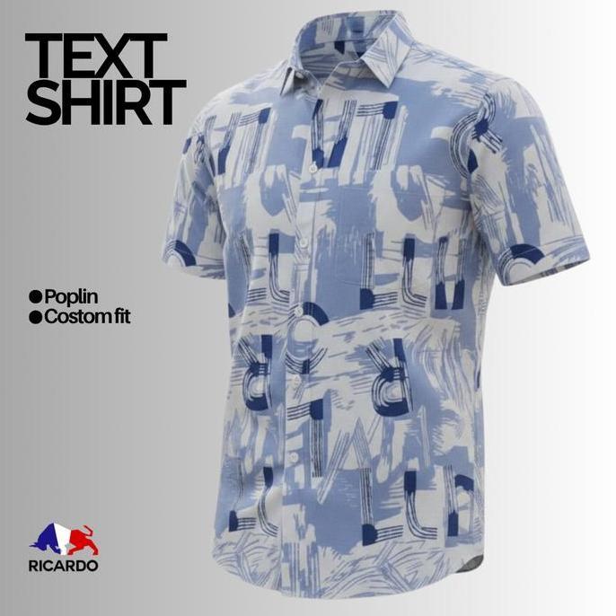 RICARDO Kemeja Pria Motif Printing Lengan Pendek 32501 - Biru, Abu