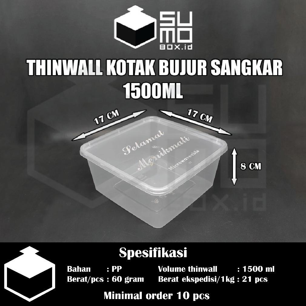 NEW PRODUCT THINWALL BUJUR SANGKAR 1500ML + TUTUP / KOTAK MAKAN PLASTIK 1500 ML FREE PACKING [ECERAN