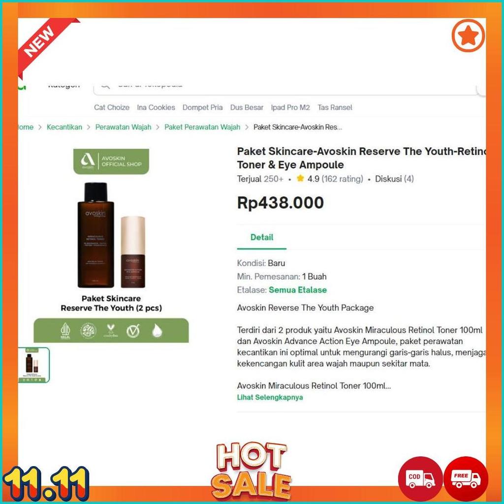 Paket Skincare-Avoskin Reserve The Youth-Retinol Toner & Eye Ampoule [K2]