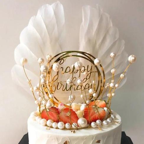 Cake Topper mahkota mutiara/ toper kue pearl crown gold/ Hiasan kue ulang tahun/ Dekorasi kue tart