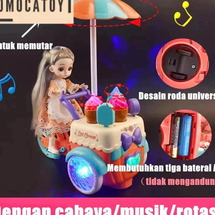Mainan Anak Perempuan | Mainan Kereta Dorong Es Krim Dengan Musik Dan Lampu | Mainan Gerobak Dorong 