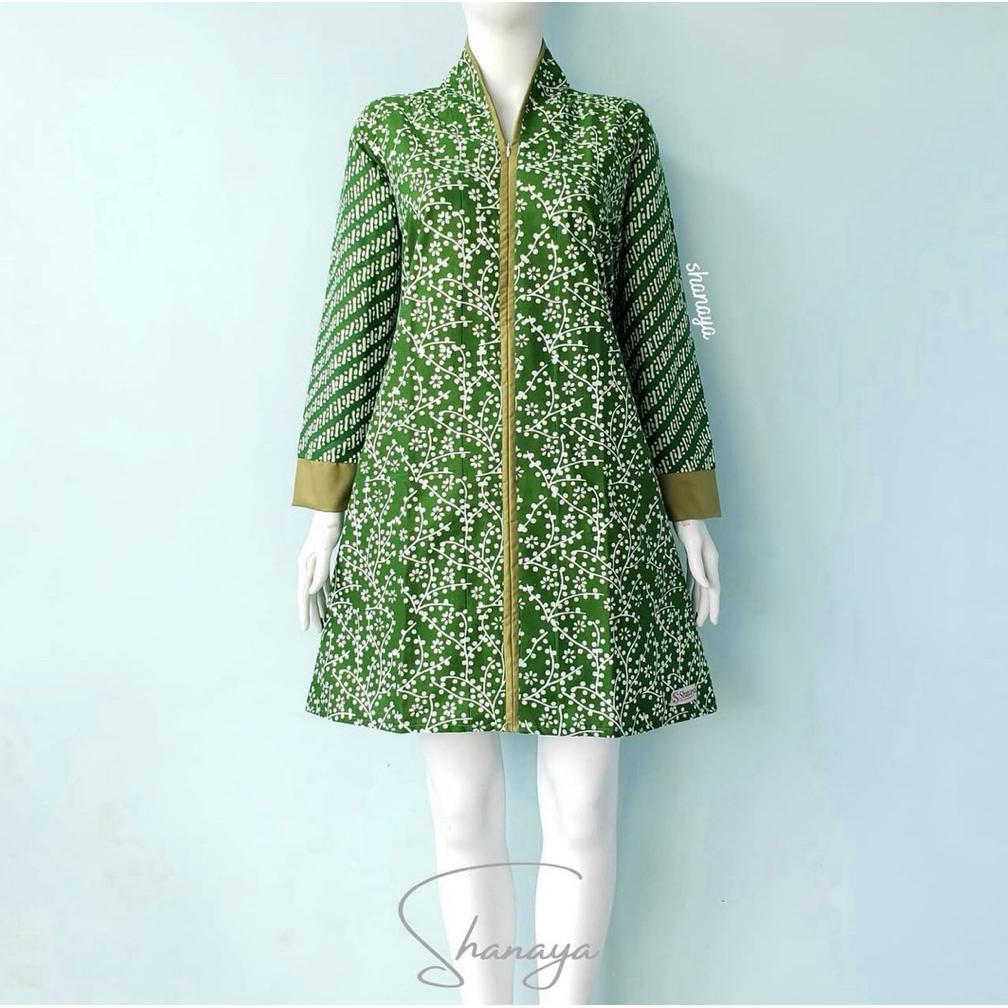BIG SALE Shanaya Tunik Batik Aldena Garutan Dress Cap Baju Batik Wanita warna hijau ungu navy kuning