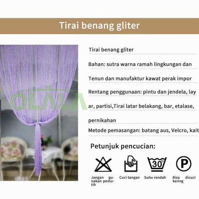 Fmlya- CodTirai Benang Glitter Gliter Polos Tirai Jendela Tirai Benang Tirai Pintu Curtain Oll-Bh-10