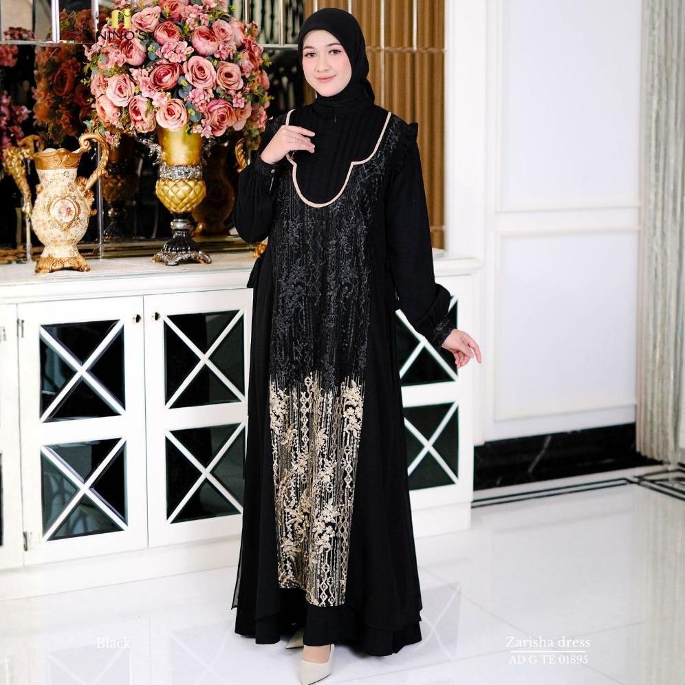 Okk-1520 Ninos Design Zarisha Dress Gamis Kondangan Brukat Motif Mewah Cantik Elegan Okk-1520