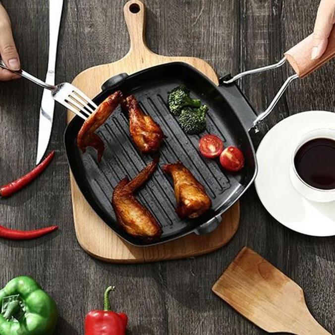 Altwood- Claiydream Panci Panggang Square Grill Pan Foldable 20Cm Wajan Bbq Anti Lengket Bentuk Kota