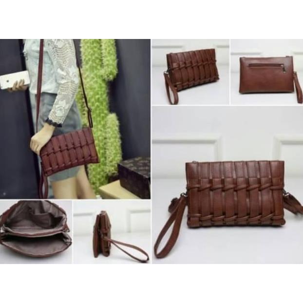 Tas Clutch Wanita Pesta Tas Selempang Anyam Wanita Clutch Kulit Pouch