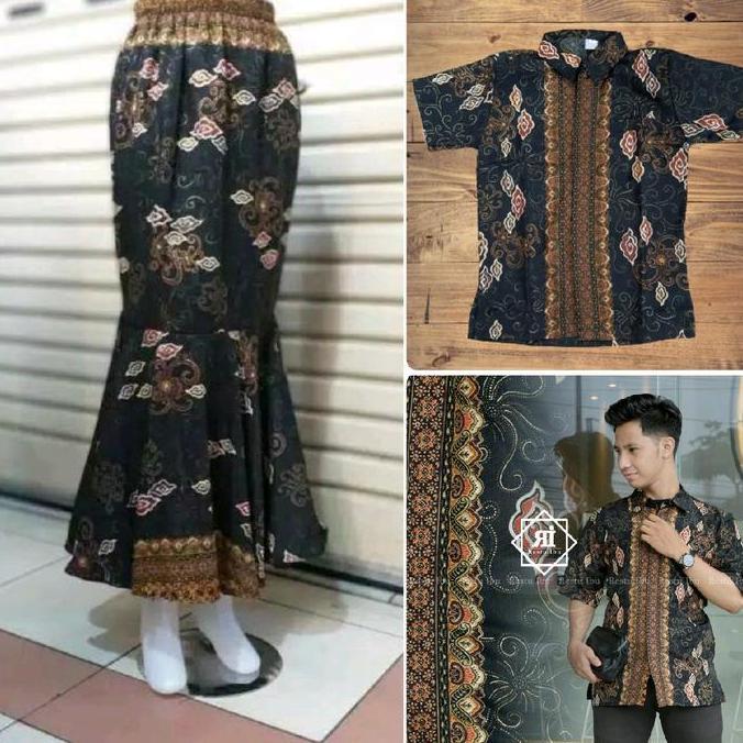 Hadirpopuler- Couple Batik Keluarga Modern Motif Mega Mendung Baju Kemeja Pria Dewasa Panjang Pendek