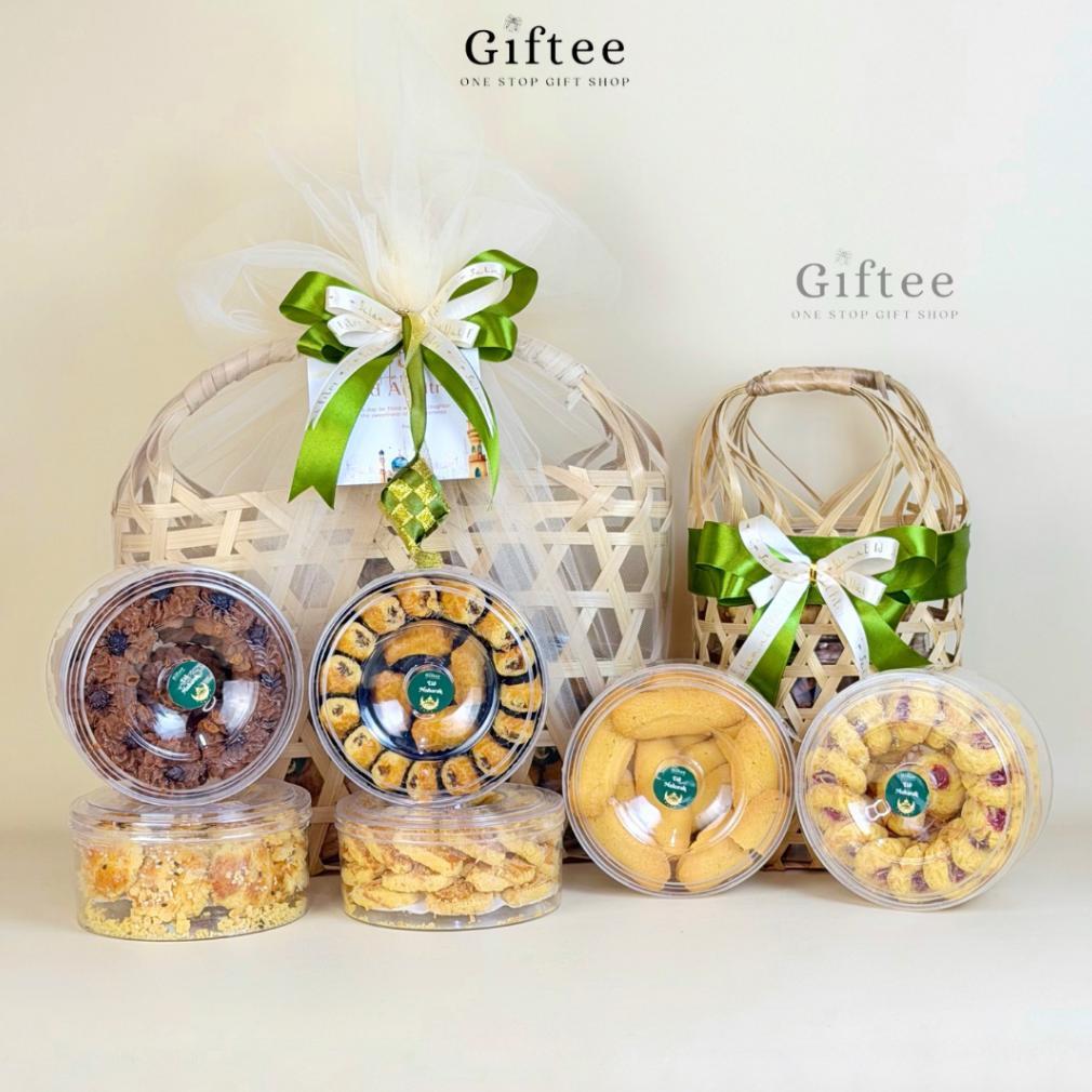 VELISSA HAMPERS LEBARAN CAIRO PARCEL SET KUE KERING KERANJANG COOKIES TAS ANYAMAN BAMBU ROTAN KADO H