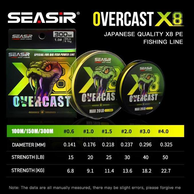 SEASIR OVERCAST PE X8 Senar Pancing (100M/300M, 6.8KG-22.7KG) Braided Fishing Lines 8 Untaian Kepang