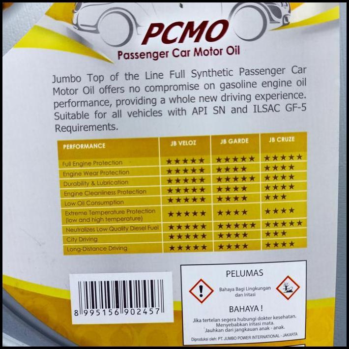 HOT DEAL OLI MESIN JUMBO VELOZ 5W30/5W-30 API SN GF-5 FULL SYN (3.5 LITER) 