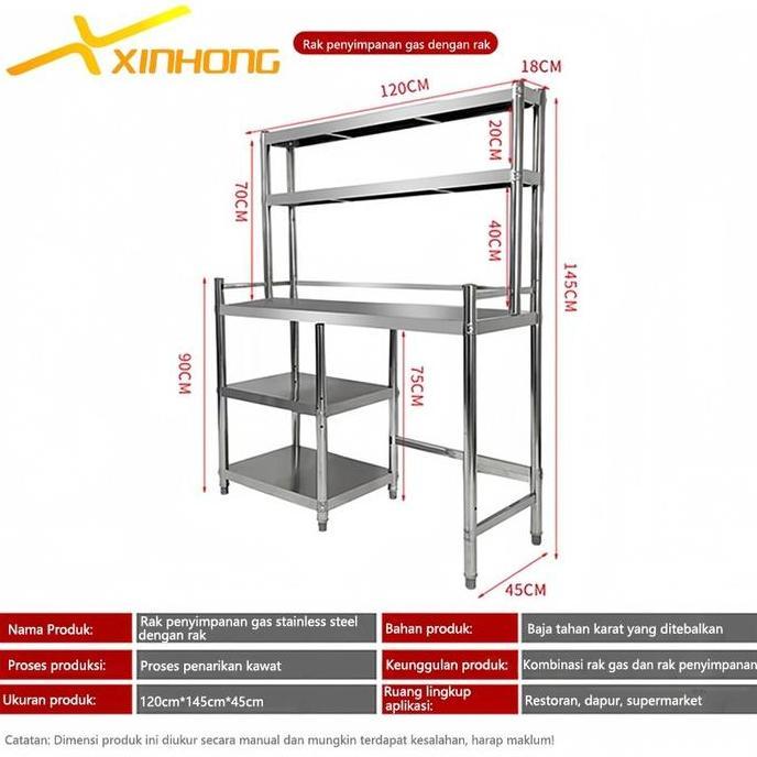 XINHONG Rak Dapur Multi-lapis rak dapur organizer baja tahan karat rak organizer 3 lapis dapur