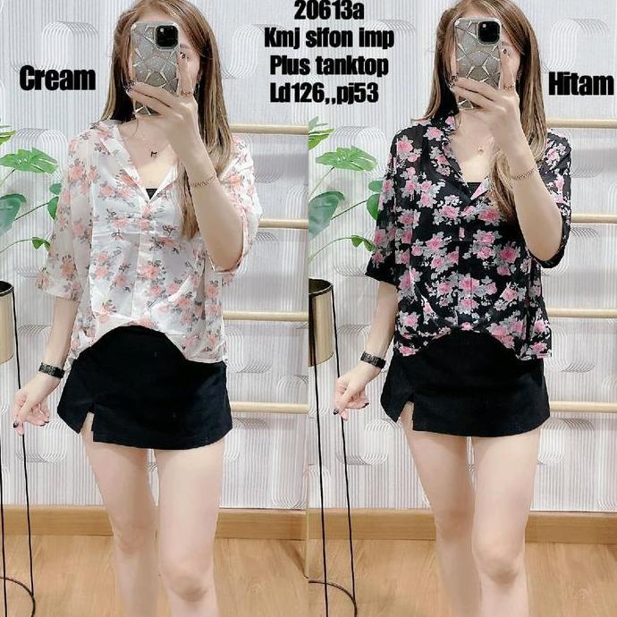 BLOUSE SIFON FLOWER FREE INNER WANITA|BLOUSE 2IN1 |BLOUSE POLOS||ATASAN KEKINIAN WANITA