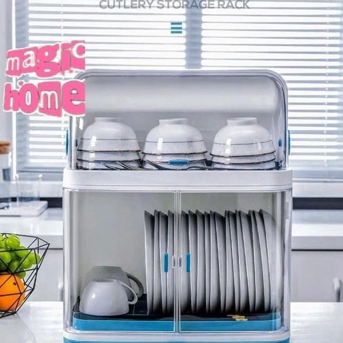Rak piring DISH DRYER BOX plastik 2 susun tertutup portable 6050