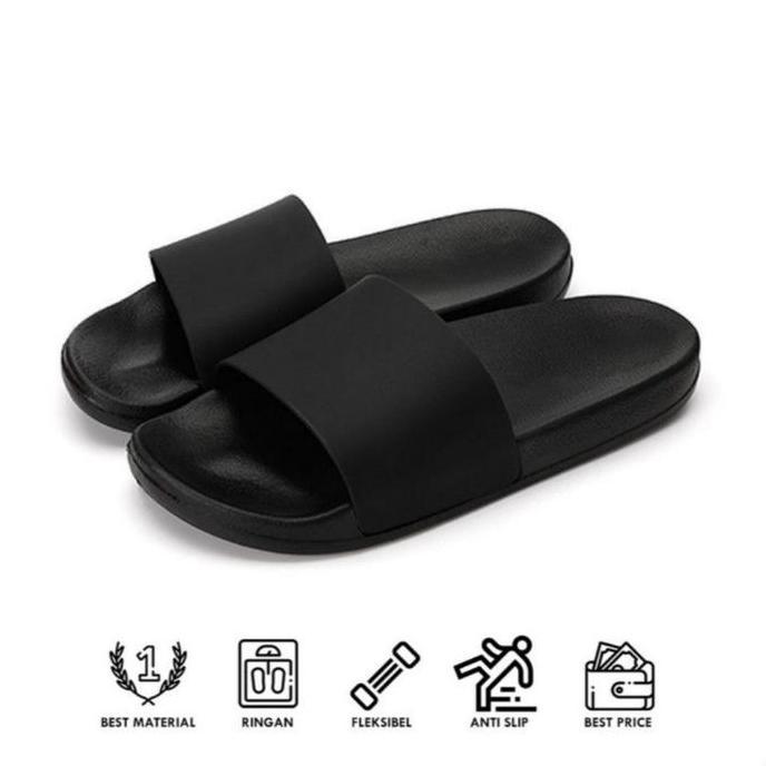 SANDAL SLOP PRIA POLOS FULL KARET FULL HITAM PUTIH Shoes Selop Sendal