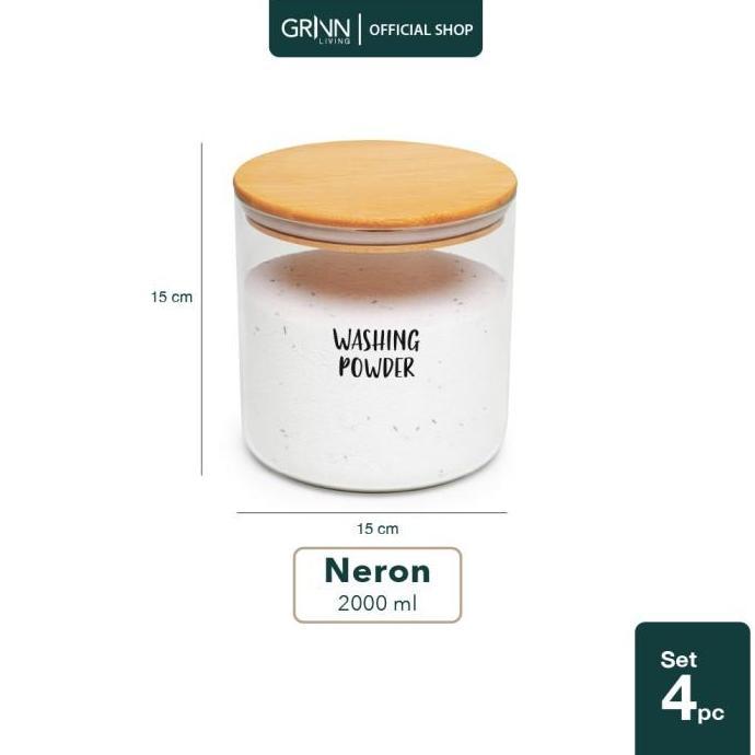 Grinn Living Set Paket Neron Glass Jar 2000 ml Toples Beras Kayu
