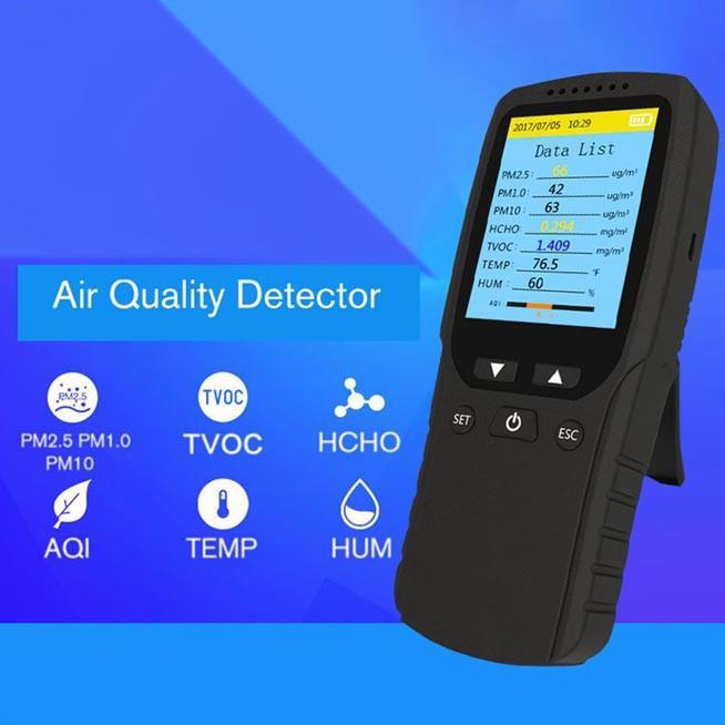 Air Quality Index Monitor 8 in 1 AQI PM2.5 PM10 PM1 TVOC HCHO Haze Environment Detector Meter Tester
