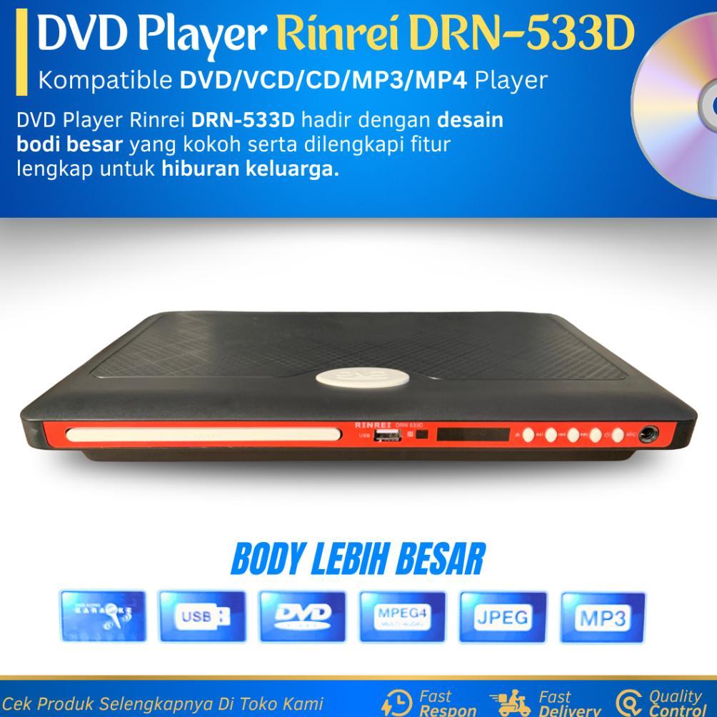 Dvd Player Rinrei Drn-533D New Body Besar Dvd/Vcd/Cd/Mp3/Mp4 Player Multimedia Pemutar Film Hd Kaset