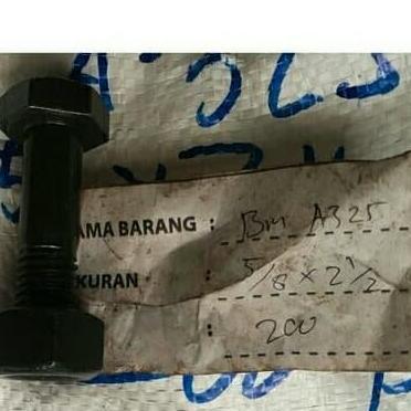 Baut Baja A325 58 X 2-12 M16 X 65Mm + Mur 58 Hitam Half Drat Terbaru 