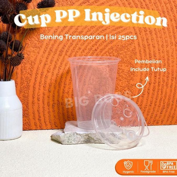 Gelas Plastik Injection Bening Transparan + Tutup 12oz 14oz 16oz 24oz / Gelas Kopi Strawless / Cup M