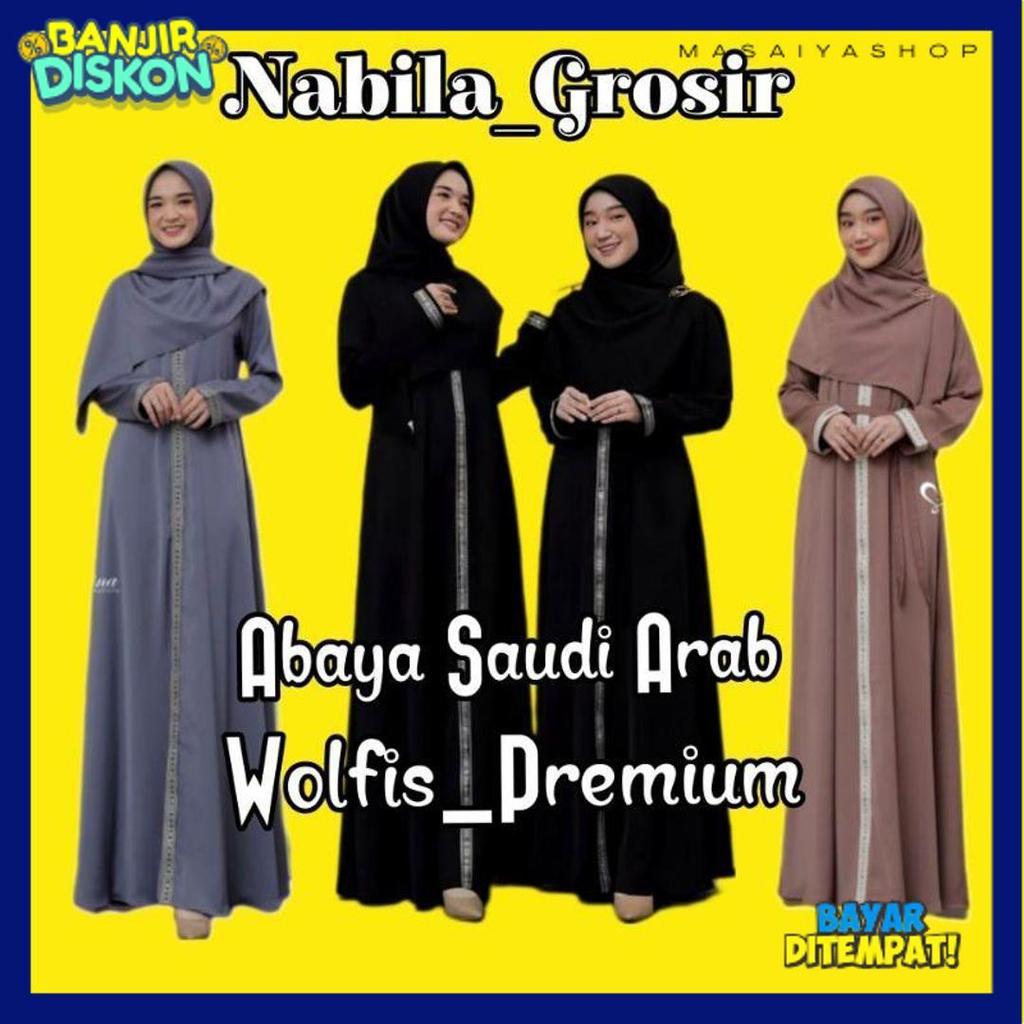 Sale Abaya Saudi Arab Wolfis Premium/Gamis Maxi Jumbo Panjang Motif Renda Arab Saudi/Gamis Abaya Wol