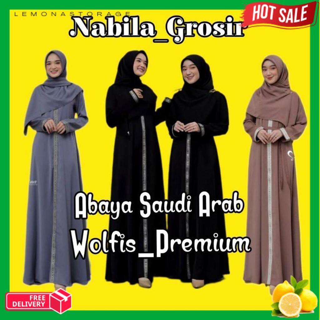 Promo Abaya Saudi Arab Wolfis Premium/Gamis Maxi Jumbo Panjang Motif Renda Arab Saudi/Gamis Abaya Wo