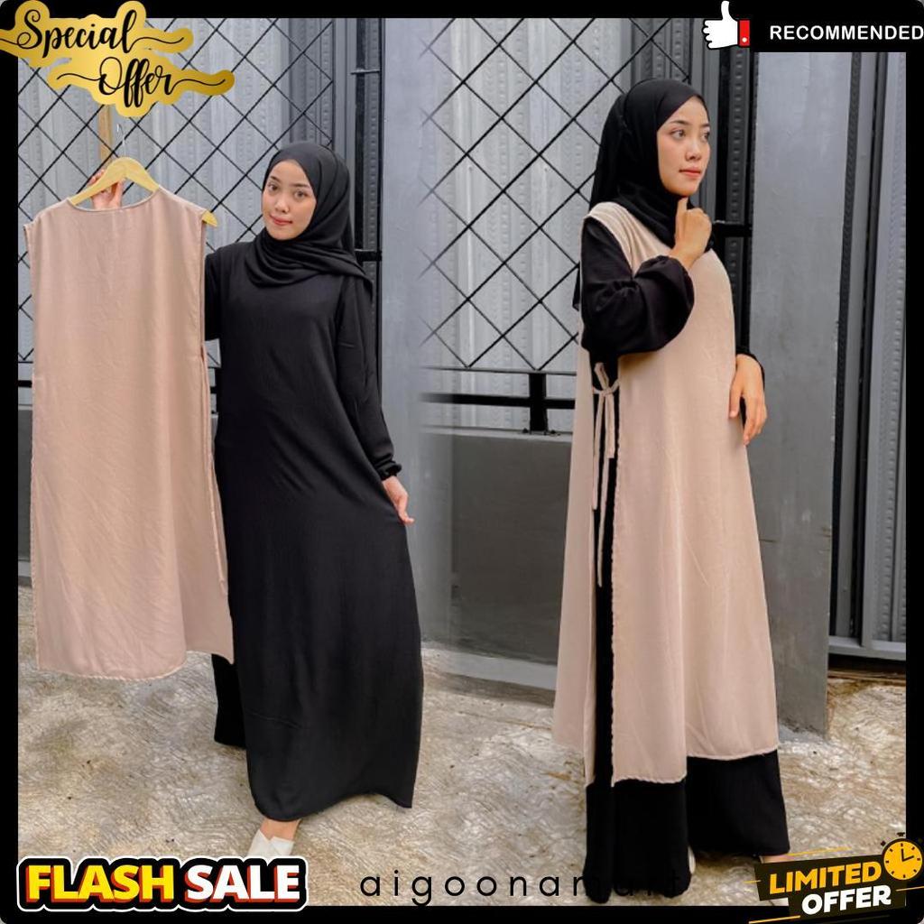 Cuci Gudang Safira Abaya Hitam Coksu Turkey Gamis Syari Muslimah Bahan Crinckle Coksu Kombinasi Hita