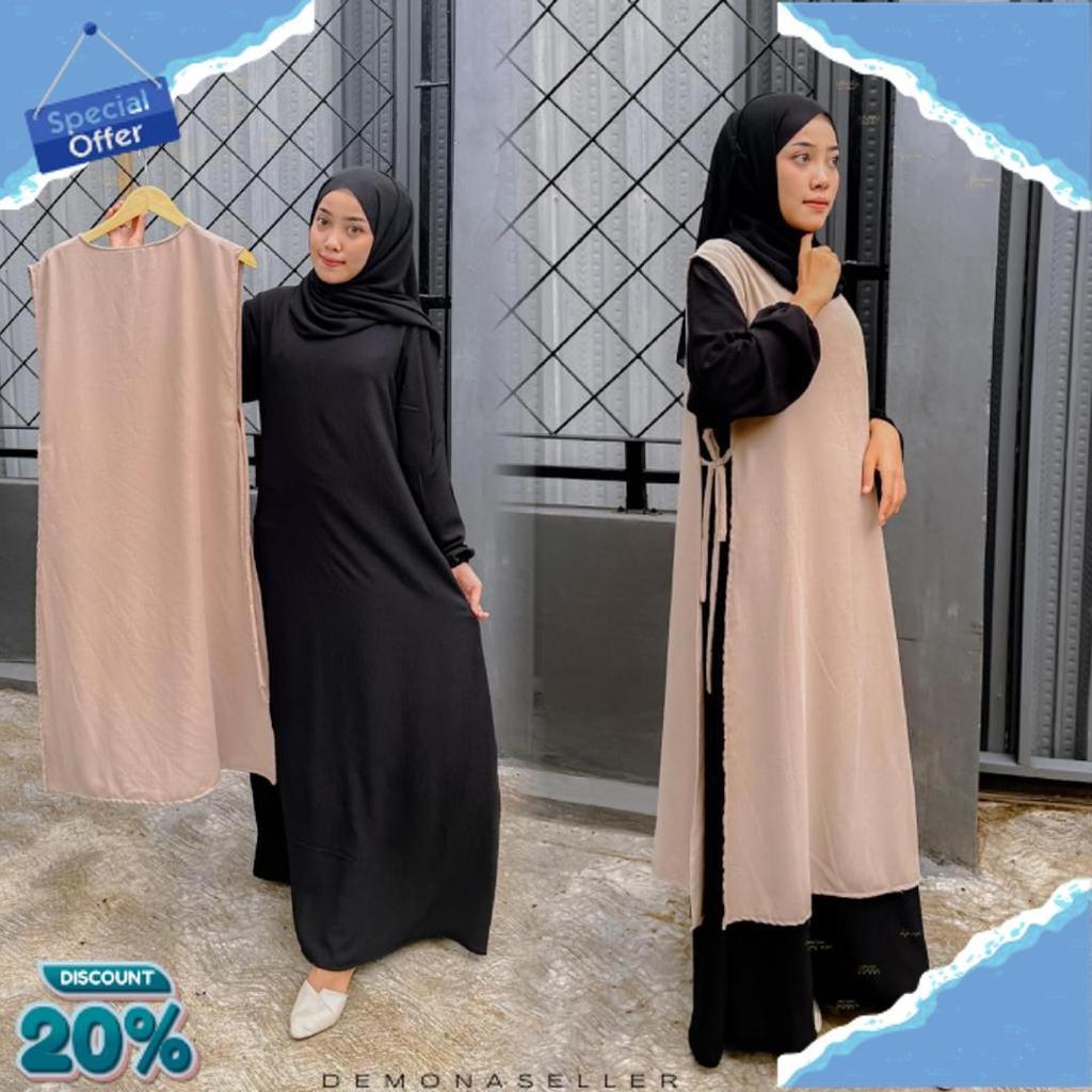 Sale Safira Abaya Hitam Coksu Turkey Gamis Syari Muslimah Bahan Crinckle Coksu Kombinasi Hitam Alayd