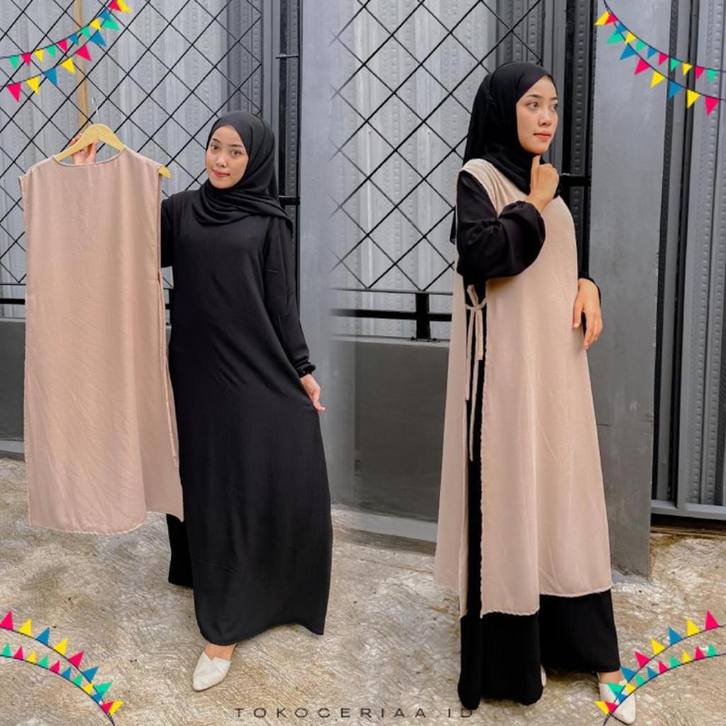 Diskon Safira Abaya Hitam Coksu Turkey Gamis Syari Muslimah Bahan Crinckle Coksu Kombinasi Hitam Ala
