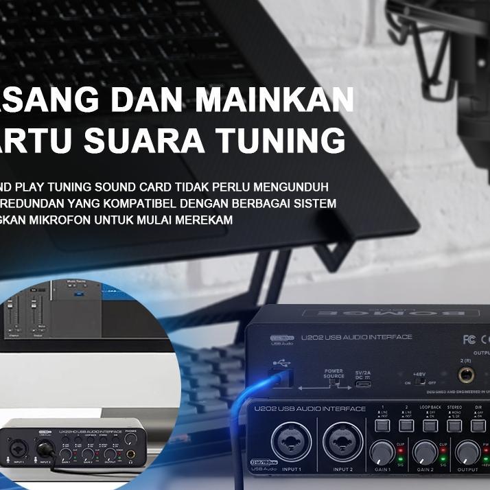 Bomge U202 Usb Audio Interface With Mic Preamplifier Xlr/Tsr/Ts Ports,48V,32-Bit/192Khz Resolution F