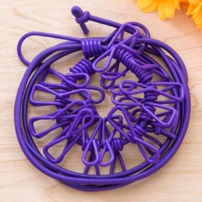 Sentaku- Tali Jepitan Jemuran Pakaian 12 Jepit Portable Bahan Kawat Besi / Tali Jemur / Tali Gantung