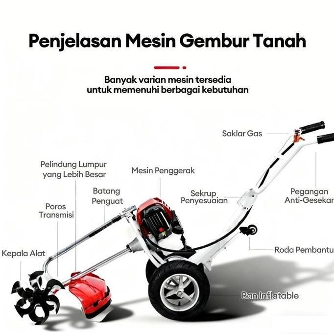 Terlaris Reaim Cultivator Mini Tiller Bensin 52Cc 2Tak 9500Rpm 8800W Mesin Pengolah Tanah Mikro Untu
