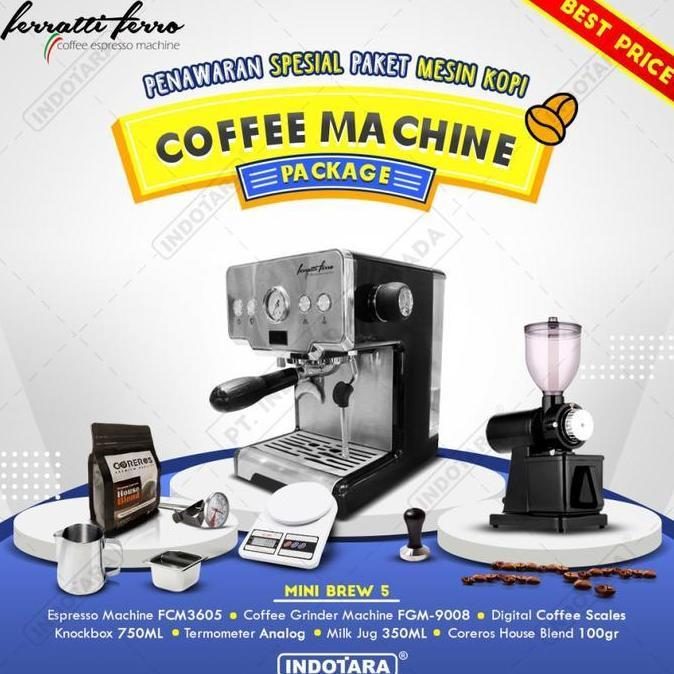 Terlaris Paket Mesin Kopi Espresso / Mesin Kopi Ferratti Ferro - Mini Brew 5