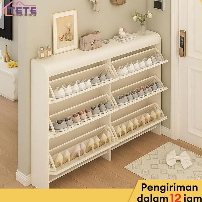 Grosir Tete Lemari Sepatu Kayu Solid Super Tipis Untuk Rumah Kecil Lemari Sepatu Bukaan Melengkung K