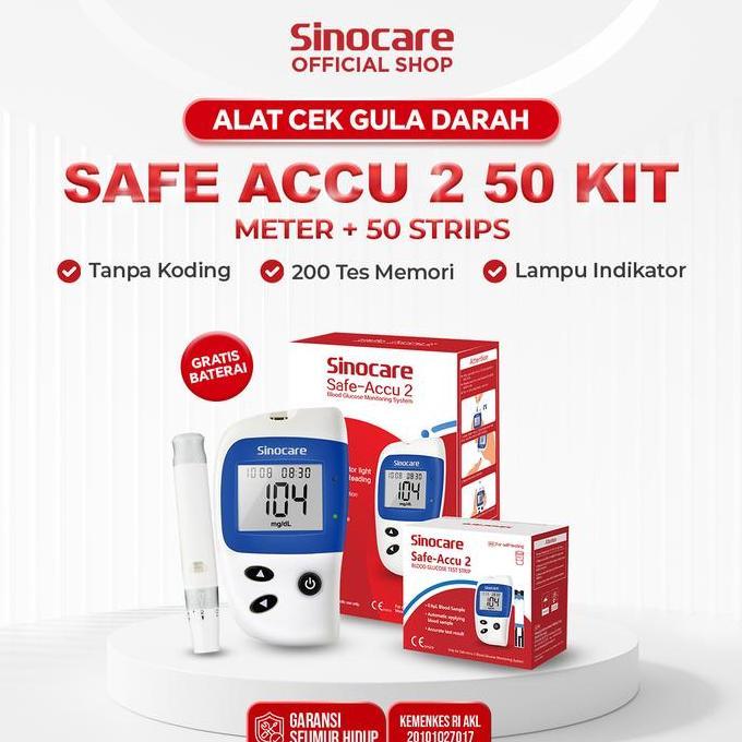 CASHBACK - Alat Cek Gula Darah SAFE-ACCU 2 Kit isi 50 Strip Paket Lengkap -  95% Akurasi 200 Memori 