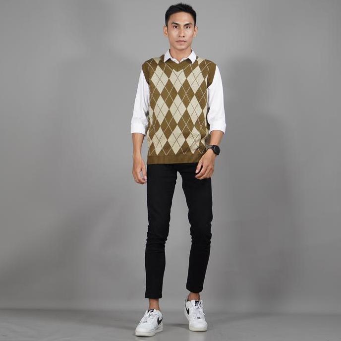 Okechuku Rompi Pria Vest Pria MOTIF KOTAK Vest Rajut Pria Rompi Custom KC