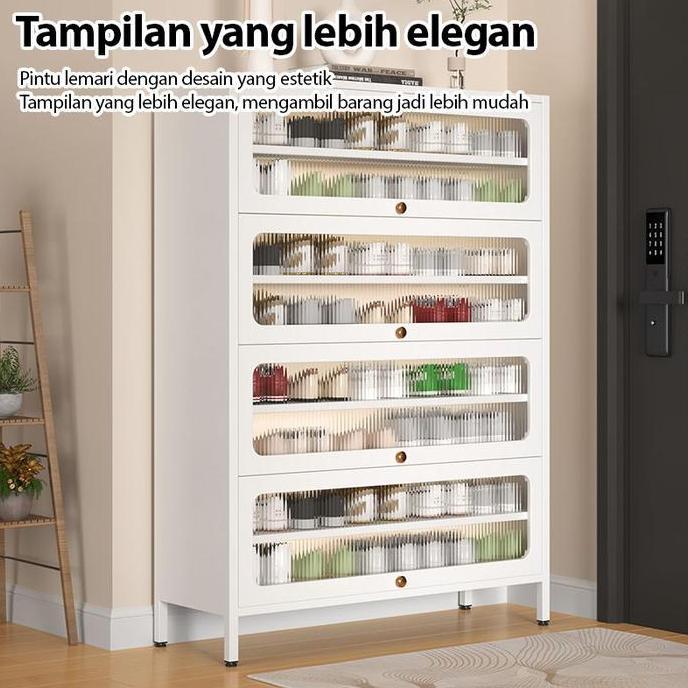 Tete_1 Baja Rak Sepatu Tertutup Lemari Penyimpanan Multi Anti Debu Lapis Lemari Sepatu Besar Pintu K