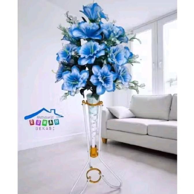BUNGA  Plastik ARTIFICIAL GLORIA KEMBANG SEPATU 18 KUNTUM DENGAN POT STANDING BESI