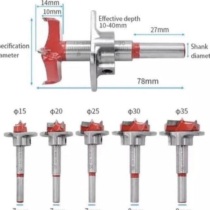 Mata Bor Engsel Sendok Set 5 pcs Hinge Boring Drill Forstener Bit TCT