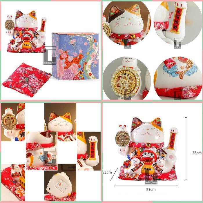 Kucing Hoki Rejeki Keberuntungan Maneki Neko Lucky Cat Keramik Baterai