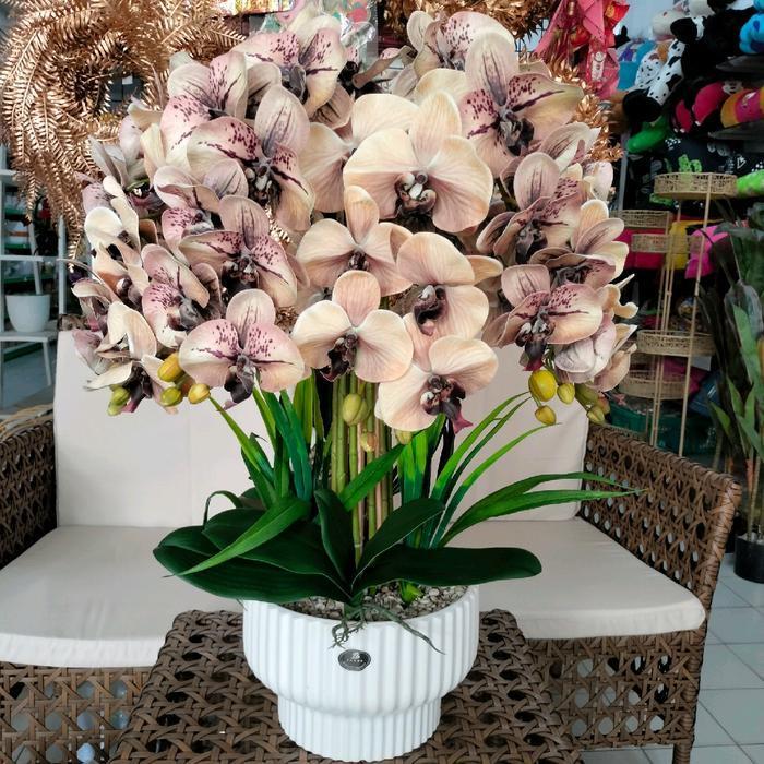 BUNGA ANGGREK LATEX P KERAMIK ARTIFICIAL DEKORASI MEJA Pot Emas Pot Emas