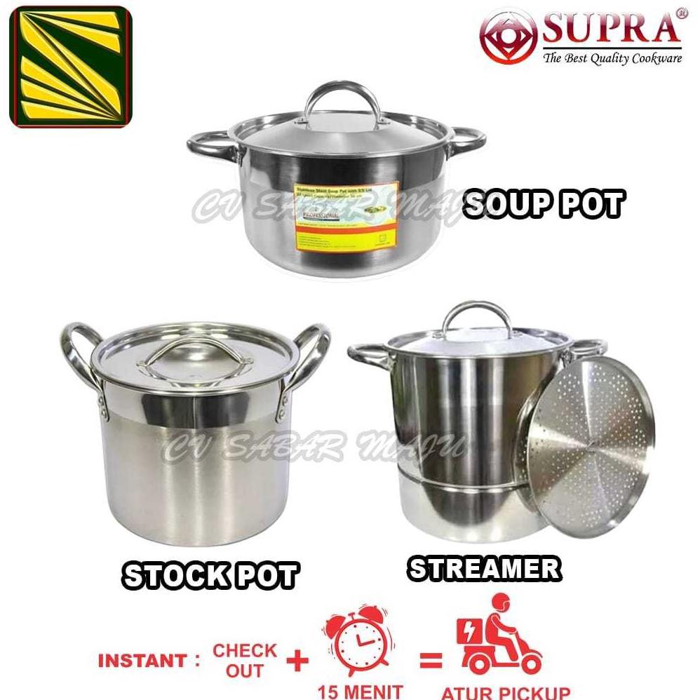 HOT DEALS SUPRA PANCI STOCK POT / STEAMER KUKUSAN  8, 12, 16, 20 QT, SOUP POT STAINLESS 28, 32, 36 C