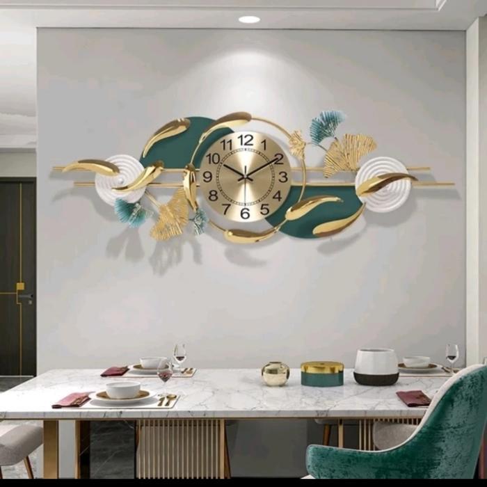 JAM DINDING BESAR DAUN GINKGO GREEN GOLD AESTHETIC