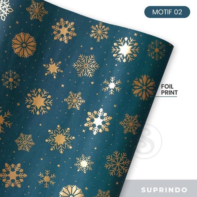 Pacnpac- (5 Lembar) Premium Kertas Kado Natal Foil Snowflakes