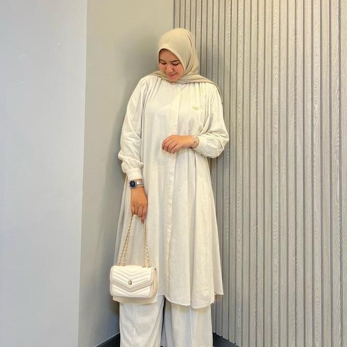 Setgirl- Okedashop - Gaina Set Celana - Setelan Celana Wanita Linen Polos Tunik Kulot